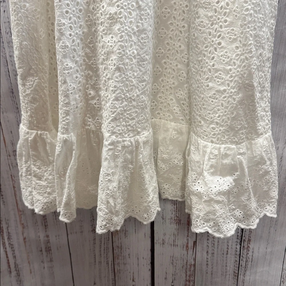 Lulu's Sincere Sweetheart White Cream Eyelet Lace Ruffled Midi Dress Size Medium - Picture 10 of 13